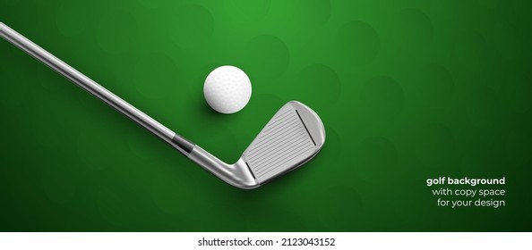 Golf club and ball with shadows on green - background for your golf design. Vector illustration. - Shutterstock ID 2123043152