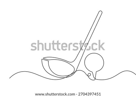 Golf club and ball simple one line drawing in clean minimalist outline vector illustration