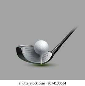 Golfclub und Ball, Sportveranstaltungen, Sportausrüstung. Fotorealistische Vektorgrafik