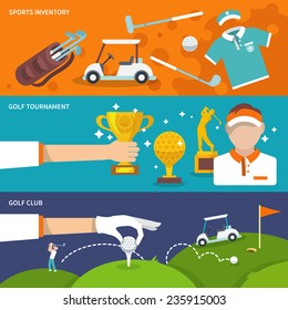 Golf club banner set with sport inventory tournament player isolated vector illustration