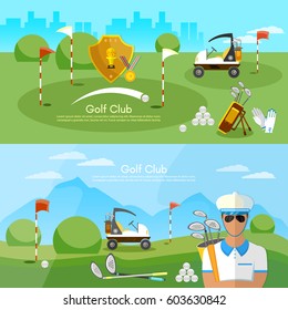 Golf club banner sports equipment for golf sport competitions golfing elements concept 