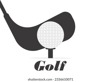 Golf club behind the ball. Black silhouette of a golf club and a white ball. Golf black and white banner in a minimalist style. Design for banners, posters and advertisements. Vector illustration