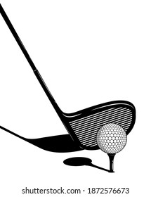 golf club behind the ball on tee. Golfer takes aim for precise and powerful shot. Sport competition. Contrast vector