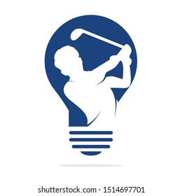 Golf club bulb shape logo design. Golf player hits ball inspiration Logo design. Creative golf ideas sign.