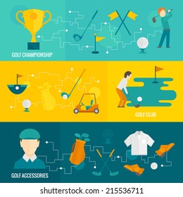Golf club championship and accessories banner set isolated vector illustration