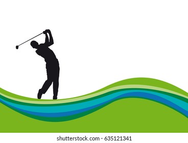 Golf club competition tournament background. Vector poster with man playing game on green