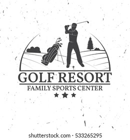 Golf club concept with golfer silhouette. Vector golfing club retro badge. Concept for shirt, print, seal or stamp. Typography design.