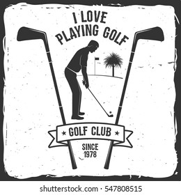 Golf club concept with golfer silhouette. Vector golfing club retro badge. Concept for shirt, print, seal or stamp. Typography design- stock vector.