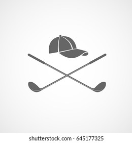 Golf Club Cross And Cap Flat Icon On White Background