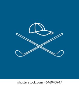 Golf Club Cross And Cap Line Icon On Blue Background