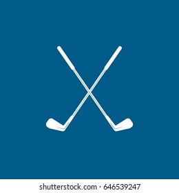 Golf Club Cross Flat Icon On Blue Background