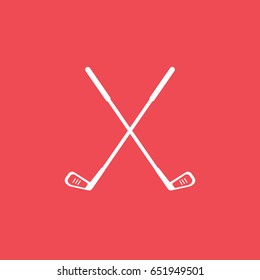 Golf Club Cross Flat Icon On Red Background