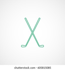 Golf Club Cross Green Line Icon On White Background