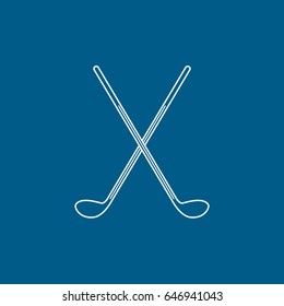 Golf Club Cross Line Icon On Blue Background