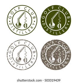 Golf Club Distillery Concept Labels With Broken Tee