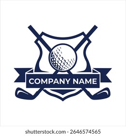Golf Club Emblem with Crossed Clubs Ball and Company Name Banner