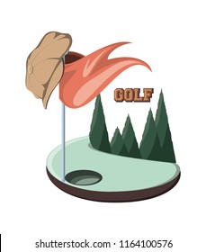 golf club emblem with hole flag and hat