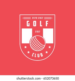 Golf Club Emblem Line Icon On Red Background