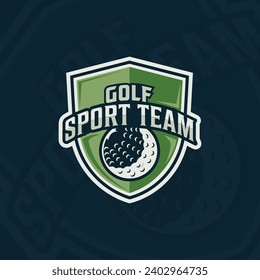 diseño gráfico del icono del icono del emblema del club de golf, de la plantilla de ilustración del vector. signo o símbolo de la pelota de deporte para el equipo de torneo o liga con el concepto de escudo de insignias