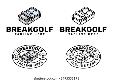 golf club with food can and ball badge logo design set for golfer, golf sport and tournament.  golf with colorful and outline logo illustration element template for golf professional team 