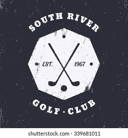 Golf Club grunge vintage octagon emblem, logo template, badge, vector illustration