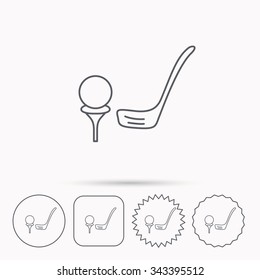 Golf club icon. Golfing sport sign. Professional equipment symbol. Linear circle, square and star buttons with icons.