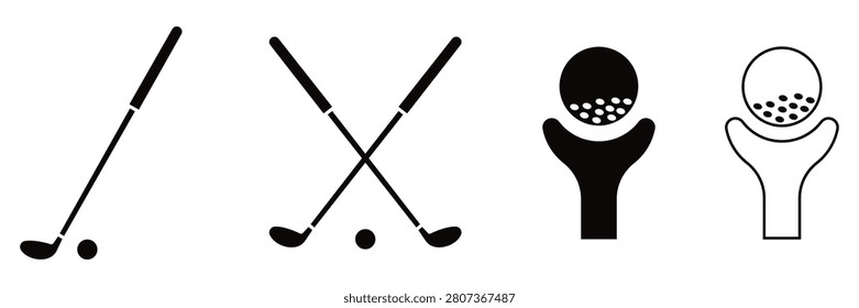 Golf Club Icon Set – Flat Vector Golf Stick, Sports Equipment and Recreation Symbols