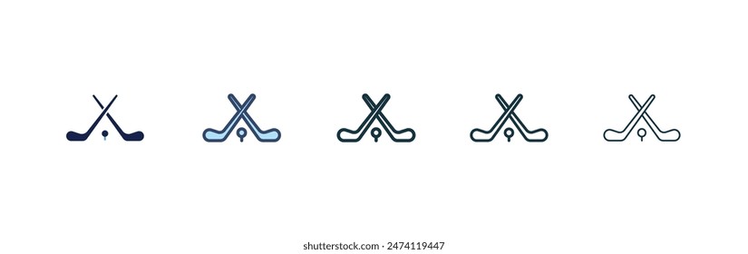 Golf club icon set. hockey stick vector symbol. two crossed golf stick sign in black filled and outlined style.