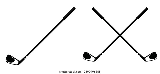 golf club icon. Stick golf icon vector design template. Pair of iron or wedge golf club flat vector icon for sports apps, websites. Crossed Stick Golf Badge Logo Graphic.