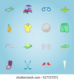 Golf club icons set. Cartoon illustration of 16 golf club vector icons for web