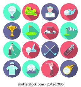 Golf club icons set set with sport inventory tournament player isolated vector illustration