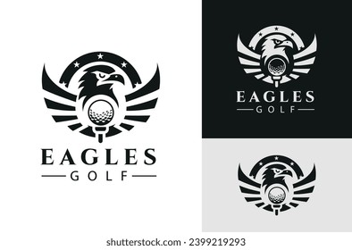 Golf Club Illustration Tee ball Eagles emblem design template on Dark white background