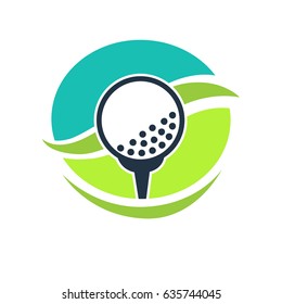 Golf club label with white ball on stand illustration