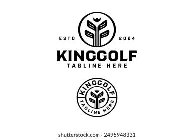 golf club with letter F, stick and crown badge logo design for golfer and tournament.  golf club professional with crown and golf stick forming the letters FF sign symbol modern logo 