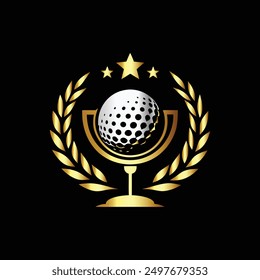 Golf club logo with golf ball and laurel wreath.