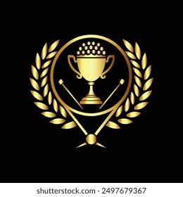 Golf club logo with golf ball and laurel wreath.