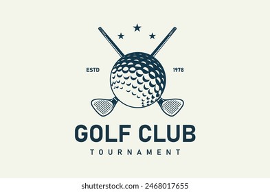 A golf club logo with a golf ball and two golf clubs