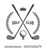 Golf Club Logo With Crossed Golf Clubs, a Ball, a Crown and Laurels