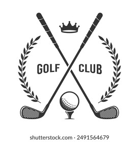 Golf Club Logo With Crossed Golf Clubs, a Ball, a Crown and Laurels