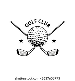 Golf Club Logo With Crossed stick and a golf ball isolated on white background