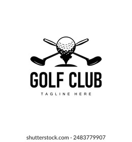 Golf club logo design and outdoor sport vector golf stick and ball template illustration