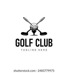 Golf club logo design and outdoor sport vector golf stick and ball template illustration