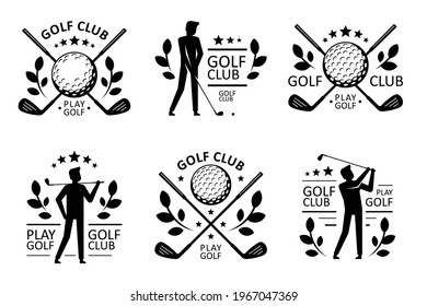 Golf club logo. Golfer sports equipment. flat style. isolated on white background