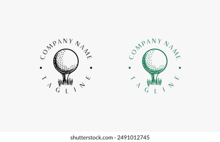 Vector dibujado a mano del logotipo del club de golf, logotipo de Antiguas de la bola de golf