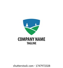 Golf club logo with hill and pine elements. Can be used for icons