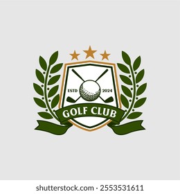 Golf Club Logo With Laurel Wheat Wreath Crossed Golf Stick an Ball Template Vector