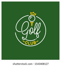 Golf Club Logo. Round Linear Logo Of Golf Ball On Green Background