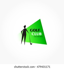 golf club logo vector with gradient triangle and a silhouette of a man with stick