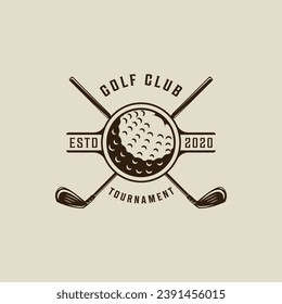 diseño gráfico del icono de la plantilla de ilustración vintage del logo del club de golf. signo o símbolo de bola y palo de deporte para el torneo o club con estilo tipográfico retro