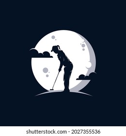 golf club in the moon Logo Design